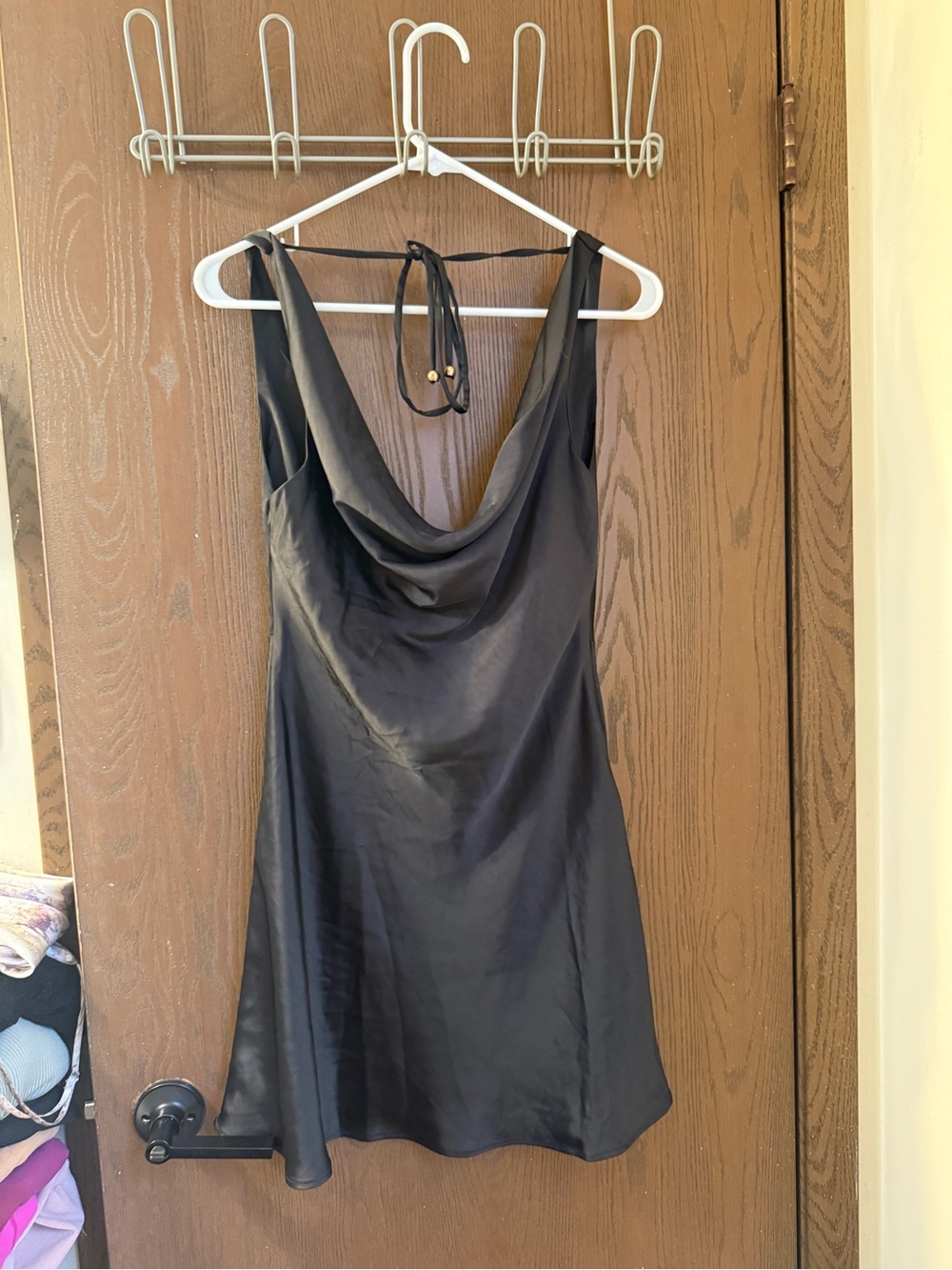 Black Satin Slip Dress with Cowl Neck